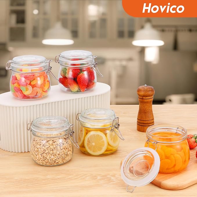 17 oz Glass Jars with Airtight Lids And Leak Proof Rubber Gasket, Wide Mouth Mason Jars with Hinged Lids for Kitchen Canning Cereal,Pasta,Sugar,Beans,Spice, Glass Storage Containers, Set of 6