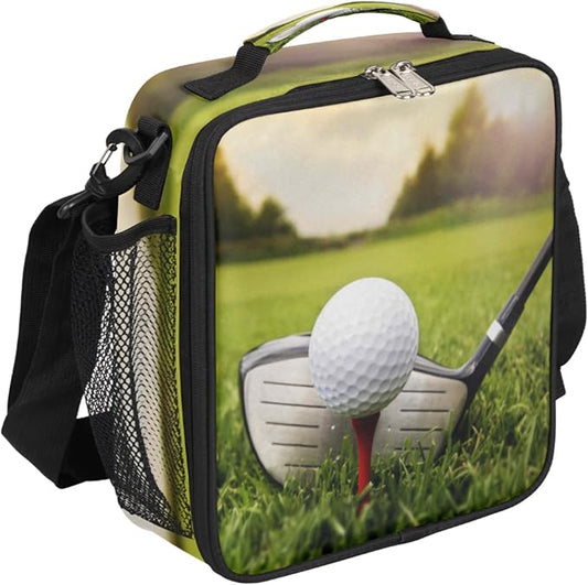 Golf Ball Kids Lunch Box Golf Grassland Mini Insulated Lunch Bag Tote for Girls Boys, Cooler Freezable Meal Prep Bag with Shoulder Strap Waterproof Lunch Container for School Office Picnic