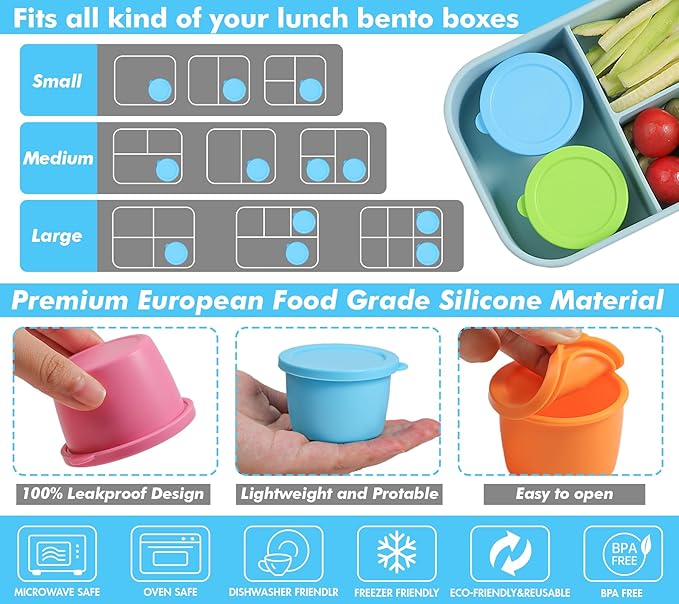 KOLUTI 2.4oz Salad Dressing Container To Go 8 Pack, Nonstick Silicone Condiment Portion Cup with Lid, Small Sauce Storage Box for Lunch Bento, Leak-proof, BPA Free, Dishwasher & Microwave & Oven Safe