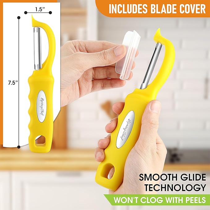 Spring Chef Premium Swivel Vegetable Peeler, Yellow & Stainless Steel Magnetic Measuring Cups, Set of 7, Black - 2 Product Bundle