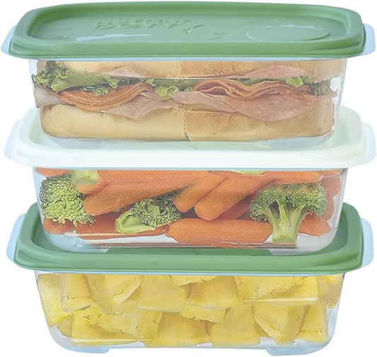 3 Pack Meal Prep Containers Reusable Freezer Food Storage Containers Plastic Containers with Lids Deli Container Reusable Sets Bento Box NOT LEAKPROOF Green Lid