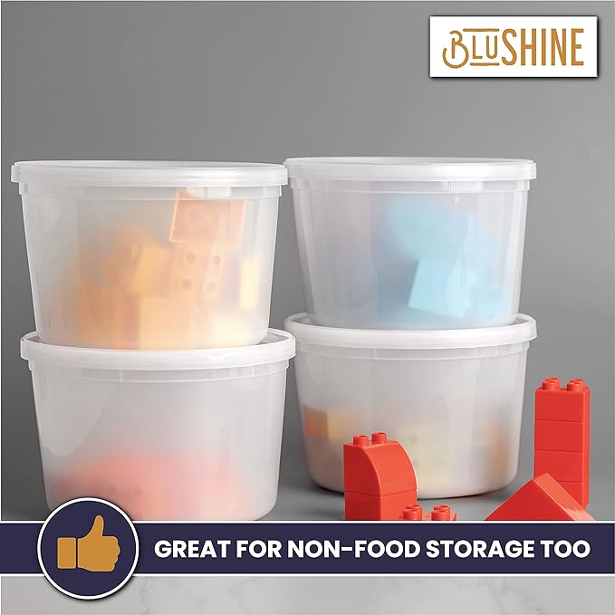 [12 Sets - 64 oz.] Plastic Deli Food Storage Containers with Airtight Leak Proof Lids - Washable And Reusable - Recyclable BPA-Free - Microwave, Fridge, and Freezer Safe