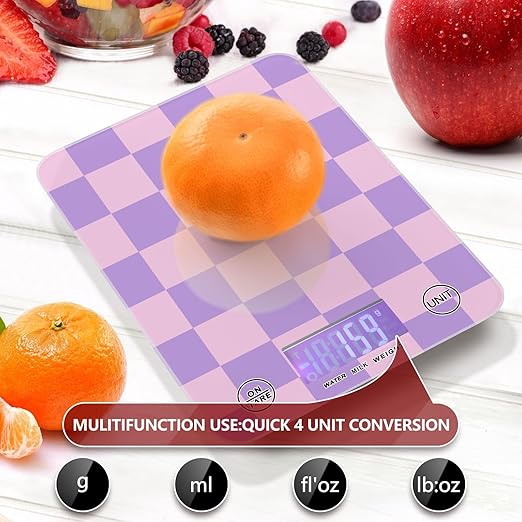 Food Scale Kitchen Scale for Baking Cooking Digital Food Weighing Measuring Scale Small Waterproof Electric Food Scale Checkered Purple
