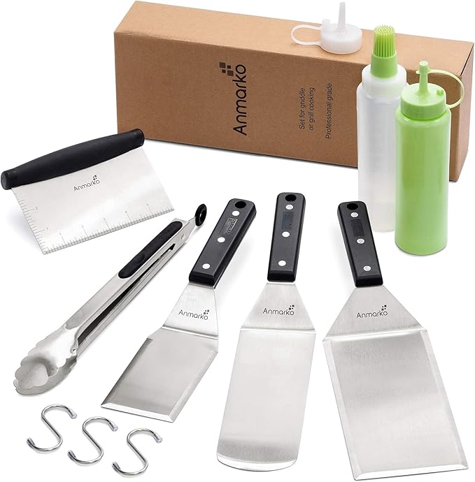 Metal Spatula Set - Griddle Accessories kit - Grill Flat Spatula Pancake Flipper Hamburger Turner - Metal Utensil great for BBQ Grill Flat Top - Cast Iron Griddle Accessories - Commercial Grade