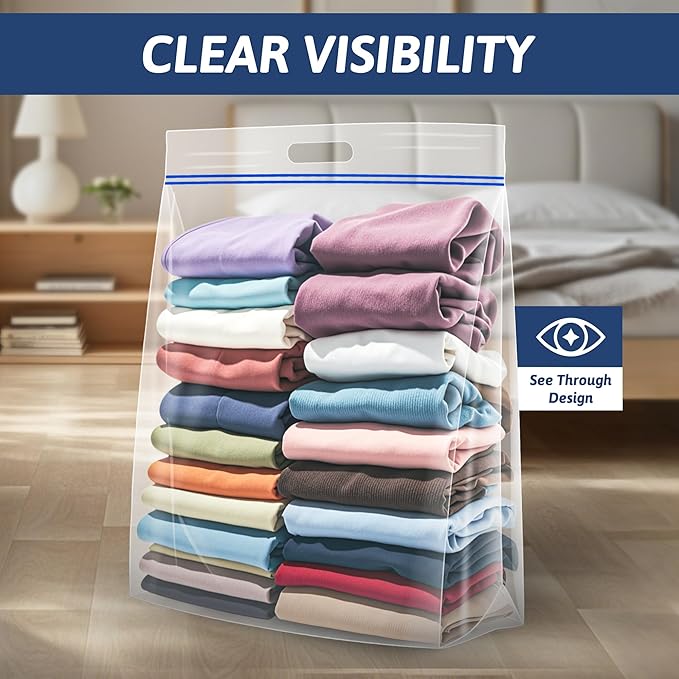 Extra Large 25 Gallon Storage Bags - 35” x 24” with Resealable Zip and Carry Handle, Ideal for Clothes, Pillows, Moving and Travel, Set of 10