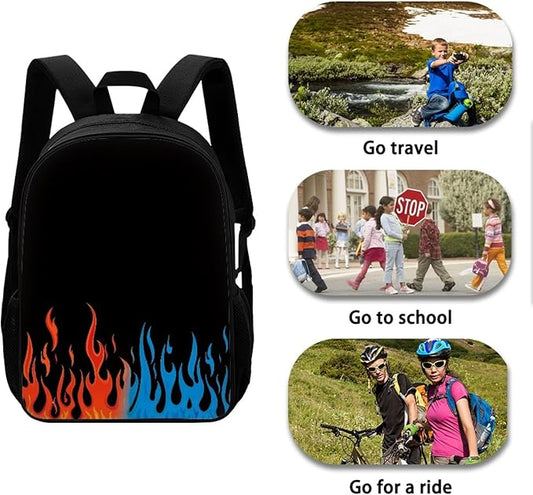 Dolyues Fire Backpack Set with Lunch Box Black Pencil Case 3 PCS Bookbag 17 Inches Waterproof College Style Backpacks Waterproof College Style Boys Cool