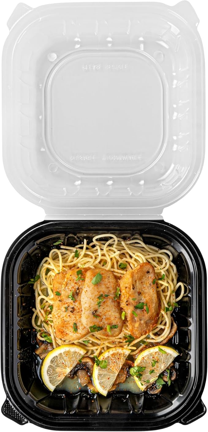 Restaurantware Thermo Tek 40 Ounce Clamshell Containers, 50 Disposable Take Out Boxes - Ventilated Lids, Microwavable, Black Plastic Meal Prep Containers, For Pastas, Salads, Or Sandwiches