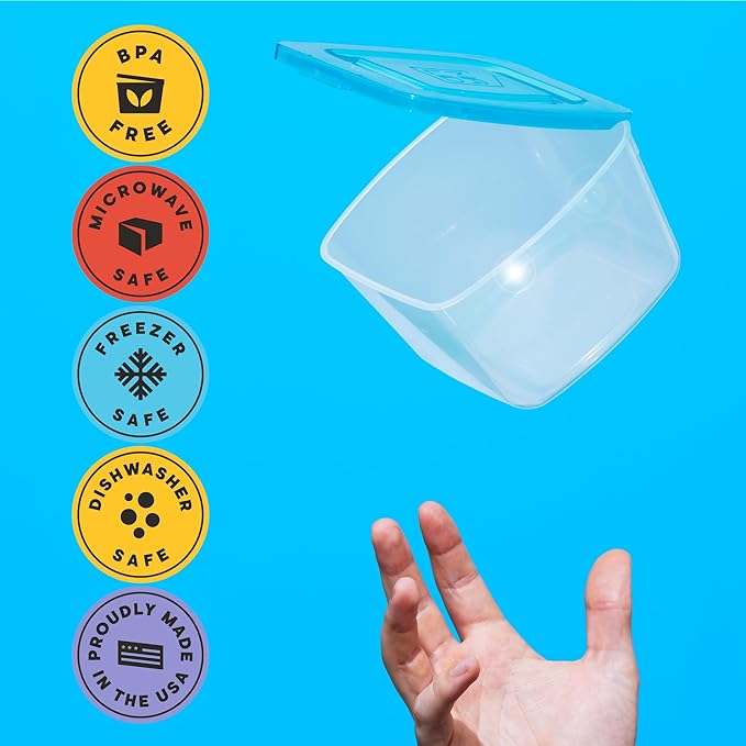 Premium Attached Food Storage Containers, Permanently Attached Plastic Lid, Never Lose & Space Saving Organization (10 Pack)