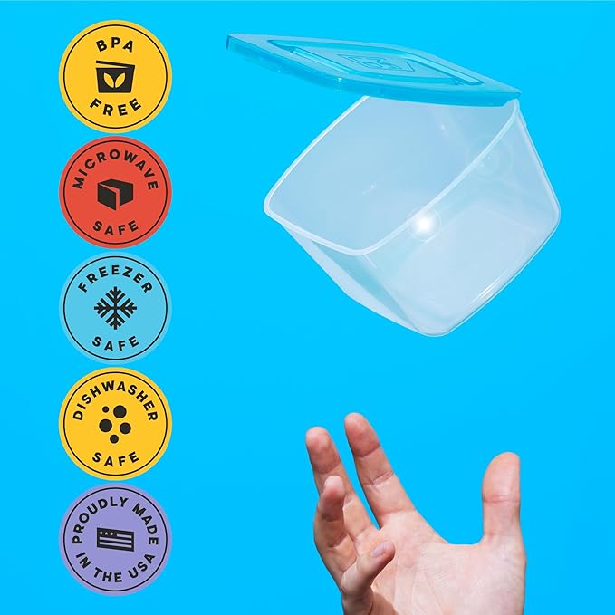Premium Attached Food Storage Containers, Permanently Attached Plastic Lid, Never Lose & Space Saving Organization (17 Pack)