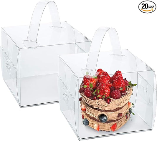20pcs 6X6X5 Inches Transparent Bakery Boxes with Handles, Mini Clear 5in 6in Cake Boxes,Clear gift boxes,Treat Boxes for Cake Chocolate Donut,Pastries,Cookies