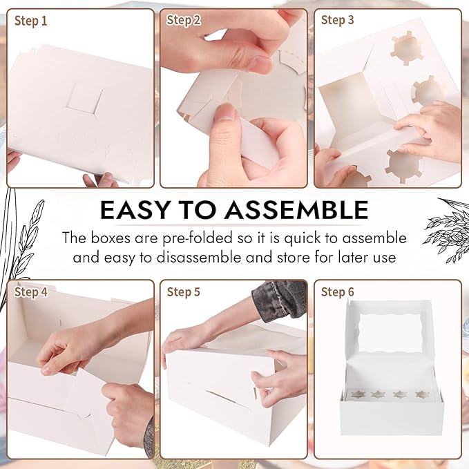 16 Pcs Cake and Cupcake Combo Bento Boxes with Clear Lid and 8 Cupcake Holes for Vanlentine Wedding Birthday Party Bakery Baking Supplies (1+8/16Pcs)