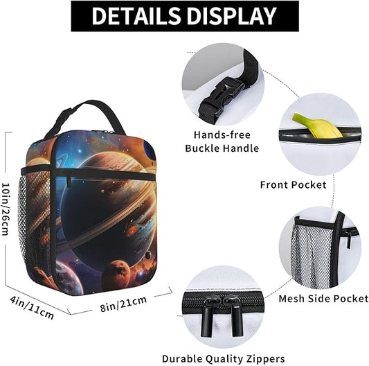 Insulated Lunch Box for Girls Boys Women Adults Kids Galaxy Lunch Box for Work,Picnic,School,Travel,Hiking, Beach or Fishing Polyester Galaxy Lunch Bag Planet