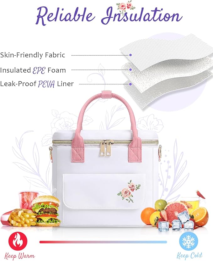 Small Insulated Lunch Bag Box Women - Leakproof Water-Repellent Lightweight Cooler with Removable Strap for Work Picnic - Teacher Mothers Day Christmas Birthday Gifts