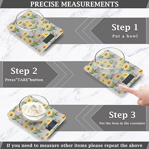 Food Scale Kitchen Scale for Baking Cooking Digital Food Weighing Measuring Scale Small Waterproof Electric Food Scale Yellow Sunflowers