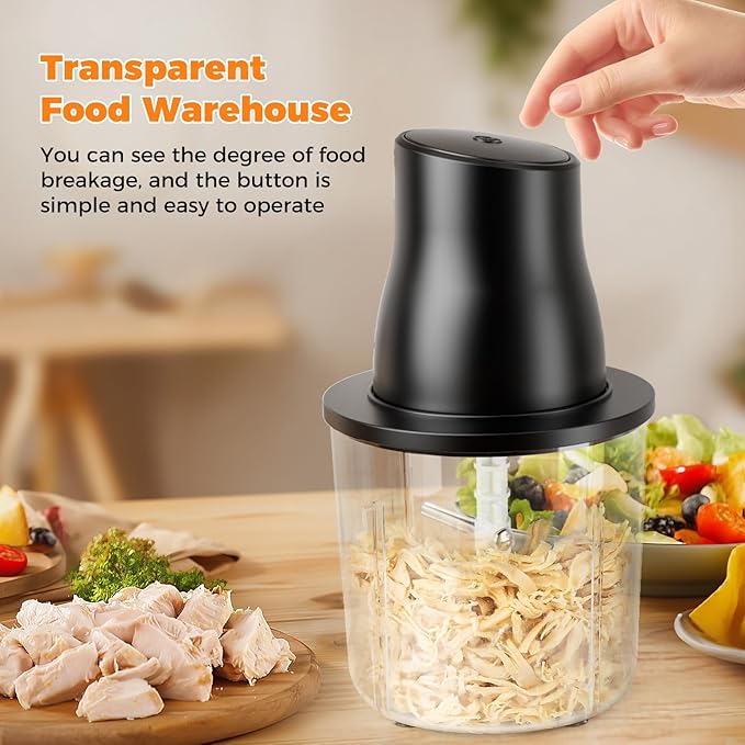 Automatic Electric Chicken Shredder 250W Food Processors Machine - Electric Food Chopper with Meat Grinder & Vegetable Chopper, 2 Bi-Level Blades for Home Use,Kitchen Aid,Baby Food,Pet Food
