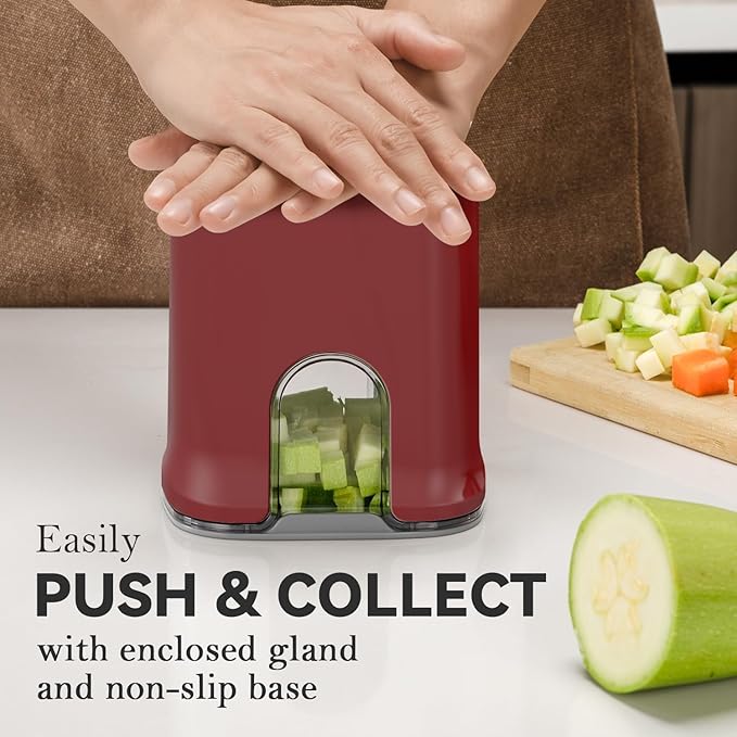 KEOUKE Vegetable Chopper 3 Interchangeable Blades Onion Chopper Multi-functional Potato French Fry Cutter Manual Vegetable Cutter Dicer for Cucumber, Tomato, Carrot with Container & Storage Box, Red