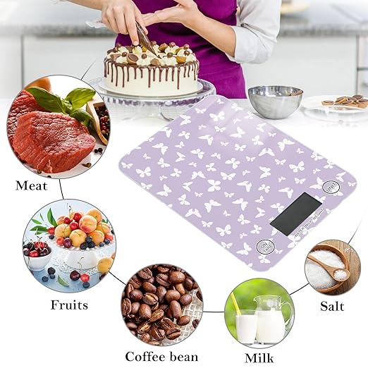 Food Scale Kitchen Scale for Baking Cooking Digital Food Weighing Measuring Scale Small Waterproof Electric Food Scale Purple Butterfly