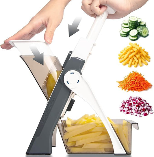 Vegetable Chopper With Adjustable Thickness - Safe Mandoline Food Slicer For Kitchen, Multifunctional Potato French Fry Cutter Onion Chopper Vegetable Cutter Slicer Dicer (Gray)