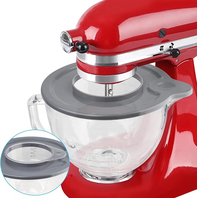 Glass Mixing Bowl Accessory 5 Quart - Compatible with KitchenAid 4.5 and 5 Quart Tilt-Head Stand Mixers (With Measuring Cup Lid)