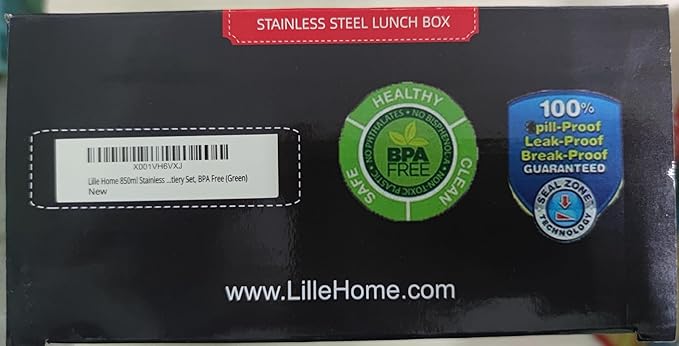 Lille Home 28oz Stainless Steel Leakproof 2-Compartment Bento Lunch Box/Portion Control Food Container with Lunch Bag and Cutlery Set, BPA Free