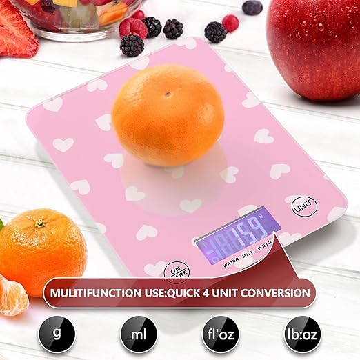 Food Scale Kitchen Scale for Baking Cooking Digital Food Weighing Measuring Scale Small Waterproof Electric Food Scale Love Heart Pink
