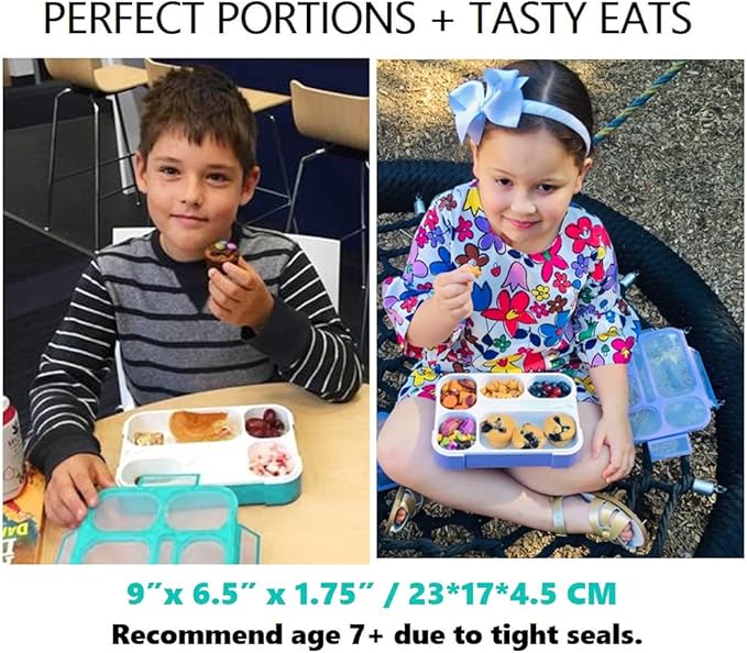 kinsho Bento Lunch Box Kids & Adult: Leakproof Lunch Containers for Boys & Girls with 6 Compartments - School, Daycare, Meal Planning Portion Control Container, BPA-Free Boxes, Utensils | Purple Teal