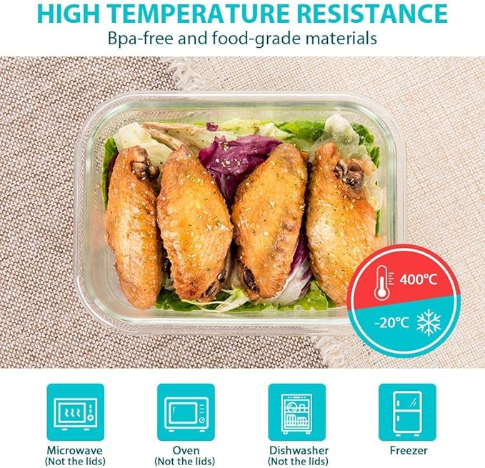 Glass Food Storage Containers with Lids, [24 Piece] Glass Meal Prep Containers, Airtight Glass Bento Boxes, BPA Free & Leak Proof (12 lids & 12 Containers) - White