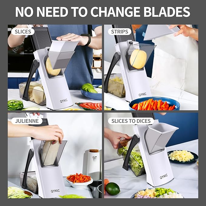 Safe Mandoline Food Slicer for Kitchen, Vegetable Chopper, Potato Slicer with 35+ Presets & Thickness Adjuster, French Fry Cutter, Veggie Dicer for Meal Prep (White)