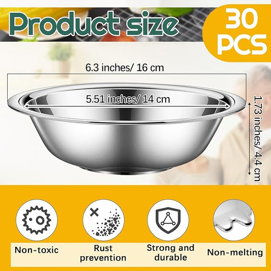 Tioncy 30 Pack Small Stainless Steel Bowls 6.3 Inch Wide Prep Bowls Stainless Steel Mixing Bowls Set for Kitchen Meal Prep Cooking Serving Baking