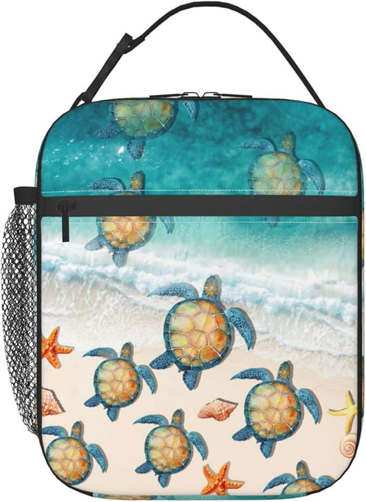 YETTA YANG Sea Turtle Beach Starfish Ocean Portable Lunch Bag Insulated Lunch Box Reusable Totes For Women Men Work Picnic Camping