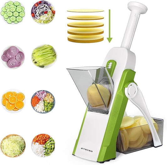 [5 in 1] Mandoline Slicer for Kitchen & Safe Vegetable Chopper & Adjustable Mandoline Slicer. can't Detachable Blade, Vegetable Slicer can Cut Slicing, Strips, Shredding, Dicing, Chop