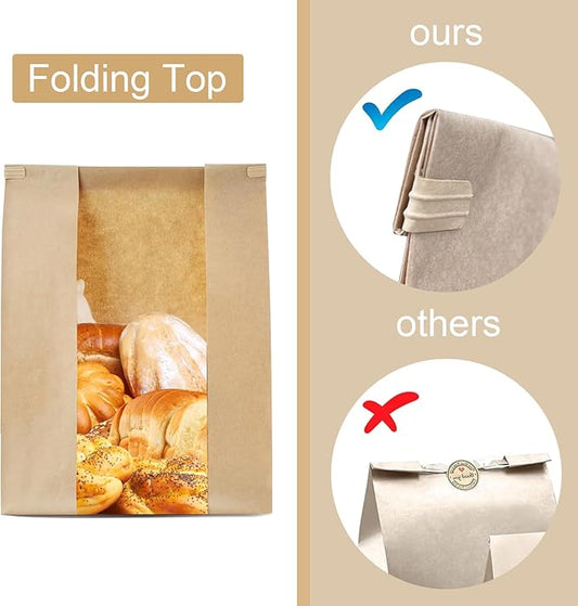 60 Pack Bread Bags for Homemade Bread Sourdough Bread Bags with Tin Strip Large Bakery Bags with Window Paper Bread bags, Yellow