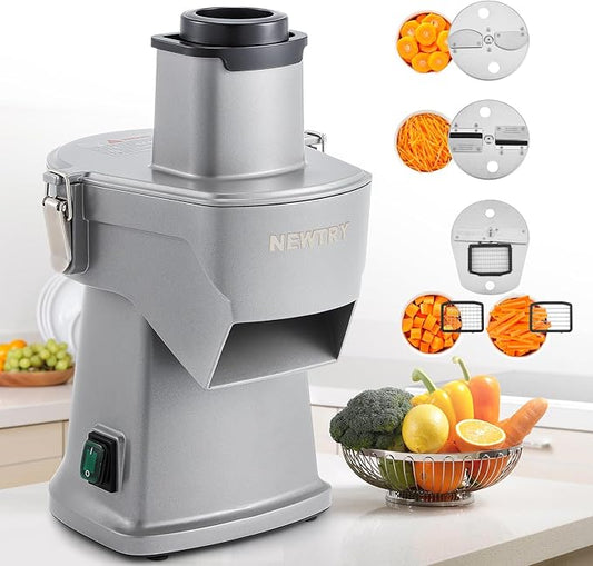 NEWTRY 4 in 1 Electric Vegetable Slicer Dicer Shredder & Strip Cutter, Commercial Automatic Multifunctional Food Chopper for Veggies & Fruits, with Thickness Adjustable Blades, 110V, 200W