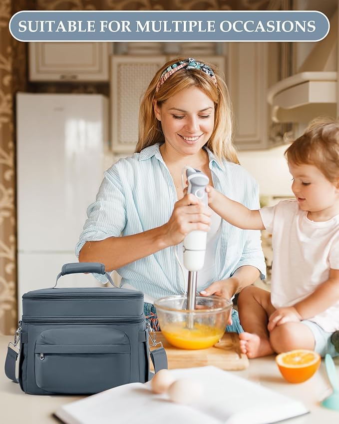 Lunch Box Women Insulated Lunch Bag Men Expandable Waterproof Leakproof Lunch Boxes Large Lunch Tote Cooler Bag for Work with Water Bottle Holder Royal Blue