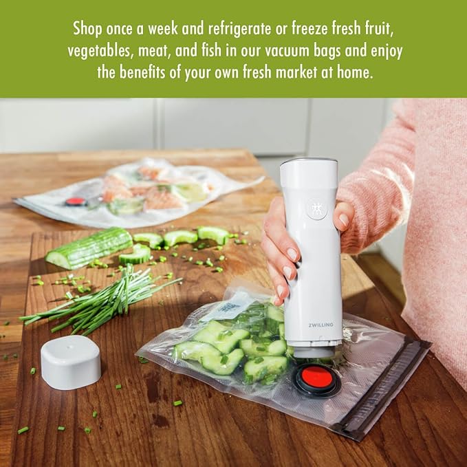 ZWILLING Fresh & Save Set 3-pc Vacuum Sealer Bag for Food, 2 1/4 Gallon, Sous Vide Bag, Reusable Food Storage Bag for Meal Prep, Reusable Snack Bags, Dishwasher Safe, Large, Clear