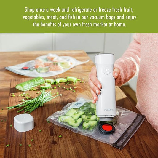 ZWILLING Fresh & Save Set 3-pc Vacuum Sealer Bag for Food, 2 1/4 Gallon, Sous Vide Bag, Reusable Food Storage Bag for Meal Prep, Reusable Snack Bags, Dishwasher Safe, Large, Clear