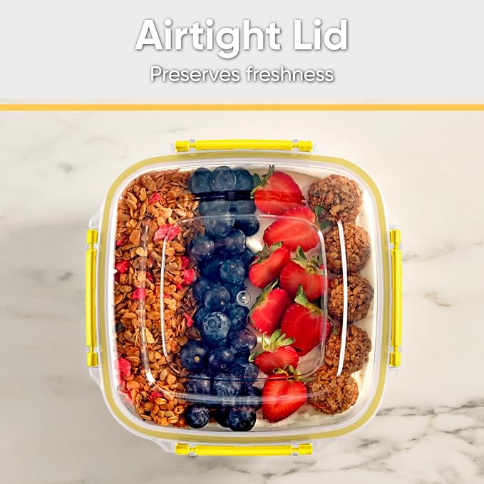 Superio Plastic Food Storage Containers with Airtight Lids, 2 Pack- 80 Oz, BPA Free, Leakproof, Stackable, Microwave, Dishwasher, Freezer Safe, Yellow