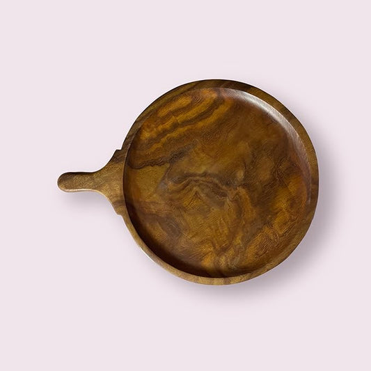 Rosewood Pizza Tray and Multipurpose Kitchen Round Cutting, Serving Board with Handle for Home, Restaurants - 12Inch, Brown