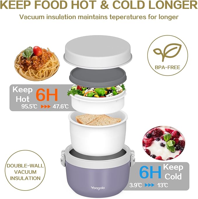 Thermo for Hot Food 28oz, Vacuum Insulated Food Container for Adults, Wide Mouth Leakproof Soup Thermo Stainless Steel Insulated Food Jar(Purple)