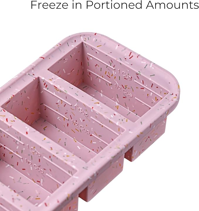 Souper Cubes 1 Cup Silicone Freezer Tray with Lids, Perfect for Storing Broth, Leftovers, Rice, Sauce and More, Silicone Soup Freezer Molds for Meal Prepping - Sprinkles - 2-Pack