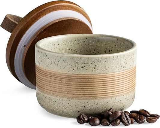 Small Ceramic Jar with Lid, Coffee Container Kitchen Food Storage Jars for Spice Sugar Tea Bag, Stackable Decorative Jars for Countertop, 5oz