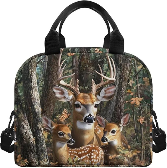 Showudesigns Forest Deer Lunch Bags for Boys 8-12 12-14 Insulated Lunch Box Kids Travel Bag Picnic Container Thermal Meal Tote Kit with Thick Handle Crossbody Bag Lunchbox Bento
