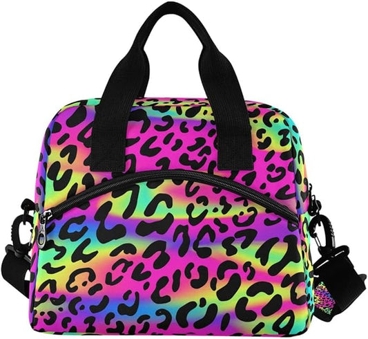 MNSRUU Insulated Lunch Bag - Rainbow Leopard Print Cheetah Neo Lunch Box Women & Men Cooler Bag Reusable Leakproof with Adjustable Shoulder Strap For Work & School