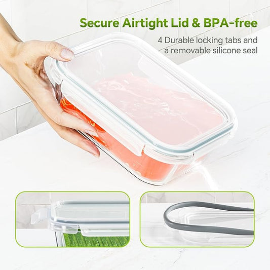 5-Pack 35 oz Borosilicate Glass Food Storage Containers with Lids, Stackable Airtight Glass Meal Prep Containers for Lunch & Leftover, BPA-Free & Leak Proof, for Microwave, Oven, Dishwasher