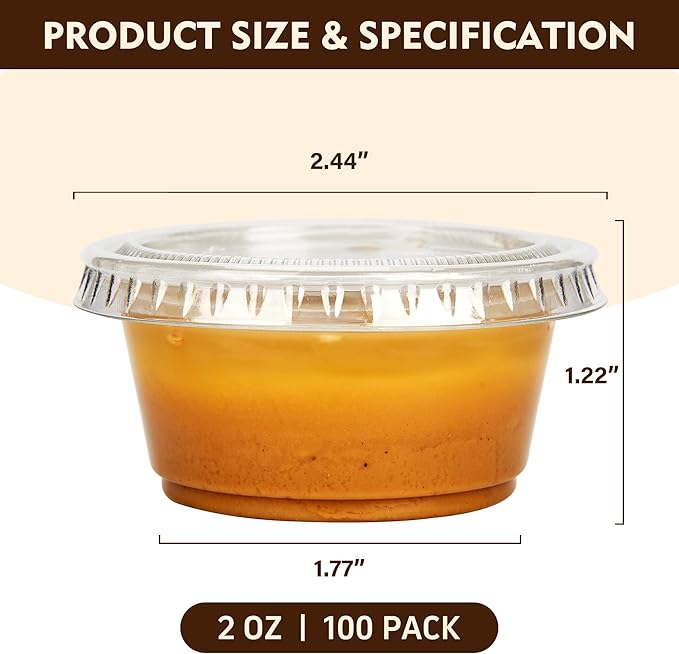 YEEHAW 100 Sets - 2 oz Jello Shot Cups with Lids, Clear Disposable Plastic Cups for Meal Prep, Salad Dressing, Soufflé, Portion Containers