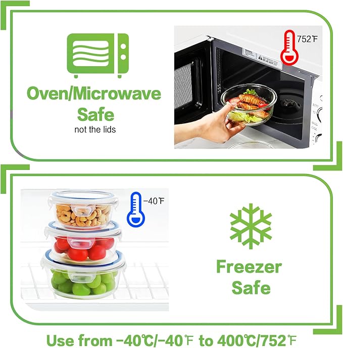 HOMBERKING Glass Food Storage Containers with Lids, [18 Piece] Glass Meal Prep Containers, Airtight Glass Lunch Bento Boxes, BPA-Free & Leak Proof (9 lids & 9 Containers) - Deep Blue