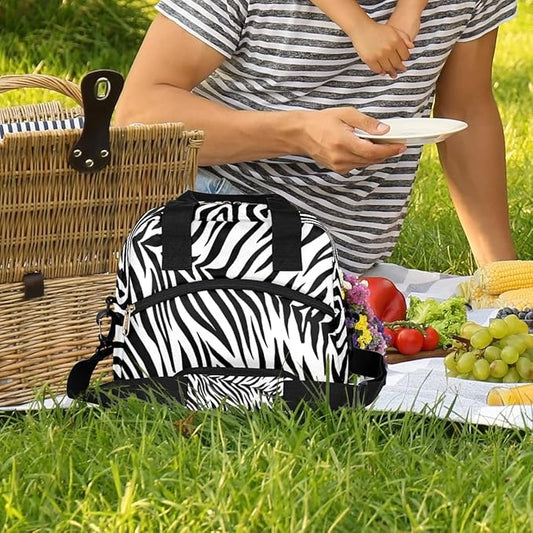 Pardick Animal Zebra Black White Insulated Lunch Bag for Women Men Adult Tote with Shoulder Strap Reusable Box Large Containers Thermal Cooler Work School Picnic Lightweight Handbag