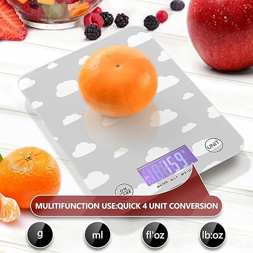 Food Scale Kitchen Digital Scale Food Ounces and Grams Dieting Baking Cooking Waterproof Glass Panels LCD Display,4 Units Scale Tare Function Could