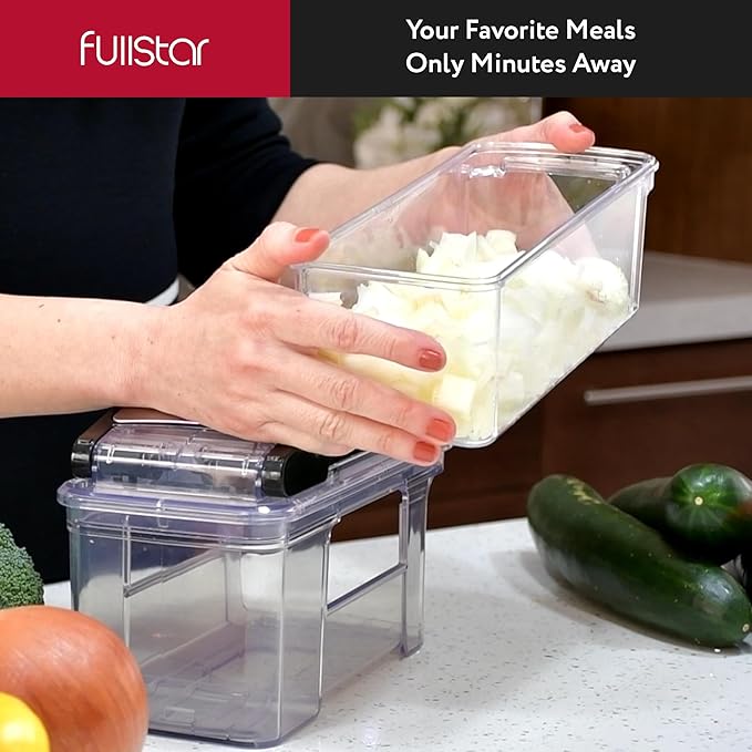 Fullstar All-in-1 Vegetable Chopper and Mandoline Slicer for Kitchen - Cheese Grater, French Fry Cutter, Cheese Slicer - Bonus Handheld Spiralizer Included (6 in 1, Clear)
