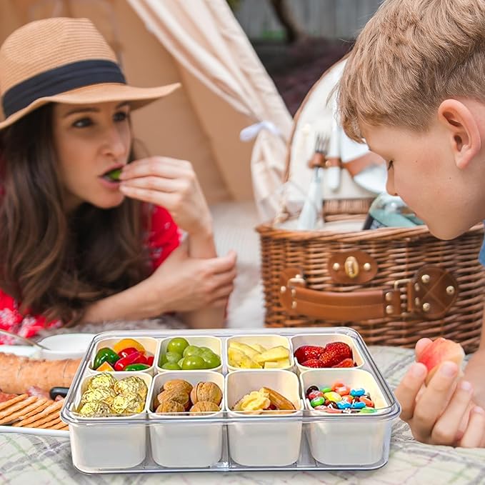 2-Pack Snackle Box Container, Dishwasher Safe Snackle Box with Lid for Candy, Fruit, Cookie, Snack, Divided Serving Tray with Lid and Handle for Entertaining, Party,